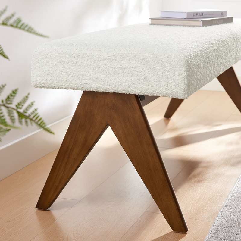 Lyra Boucle Upholstered Bench In Boucle, Ivory, 18.50"H x 47"W x 18"D