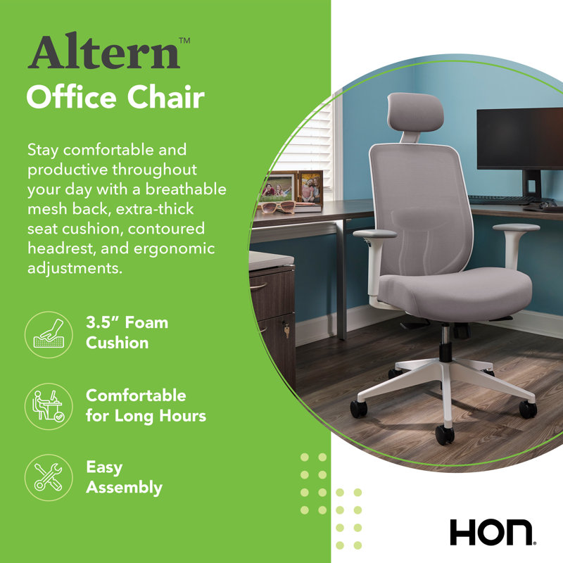 HON Altern Mesh Mid Back Task Chair, White Frame, Pear, Pear, White