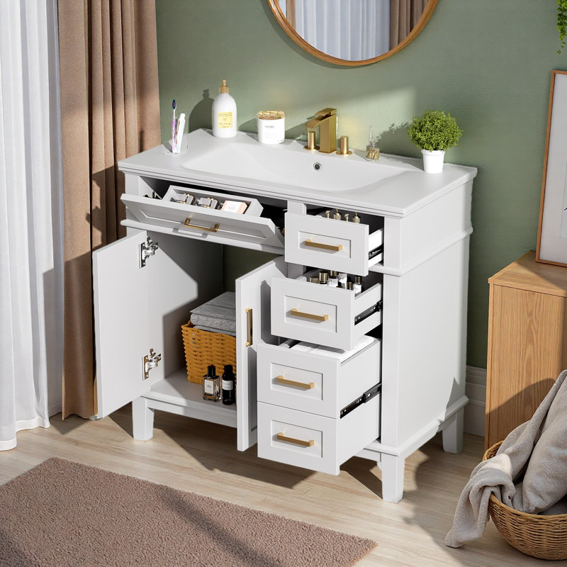 Meuble-lavabo moderne 36 "avec lavabo en céramique, White