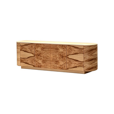 70.87"Solid Ash Wood 4-Door Sideboard Buffet Cabinet in Natural Finish