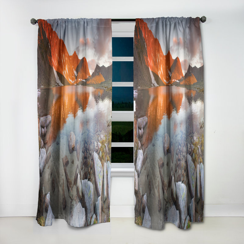Landscape Curtain Panel, Fire Lake Scene Blackout Decor - Fire Lake, 52" W x 108" L