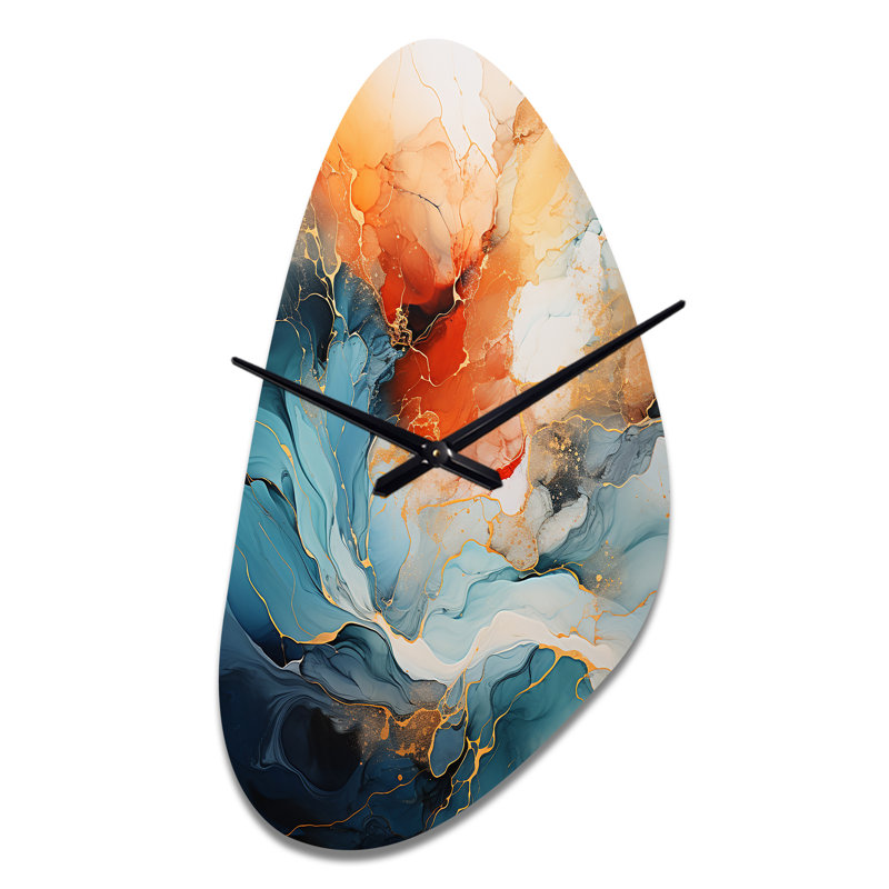 Horloge murale abstraite audacieuse orange sarcelle Flow Collage II - Dams, Grand
