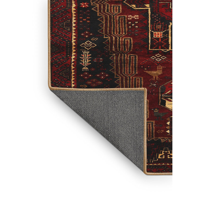 Laine tissée à la machine de style oriental Fido/polyester noir/rouge/beige Tapis décoratif, Rectangle 6 pi x 9 pi