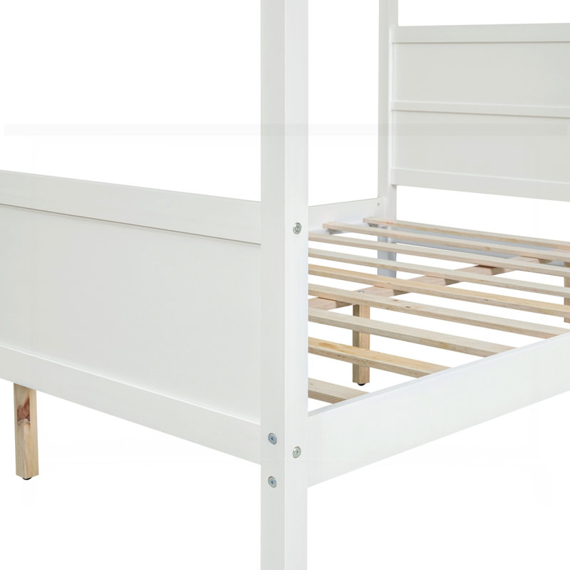 Lit plateforme à baldaquin avec tête et pied de lit, Blanc