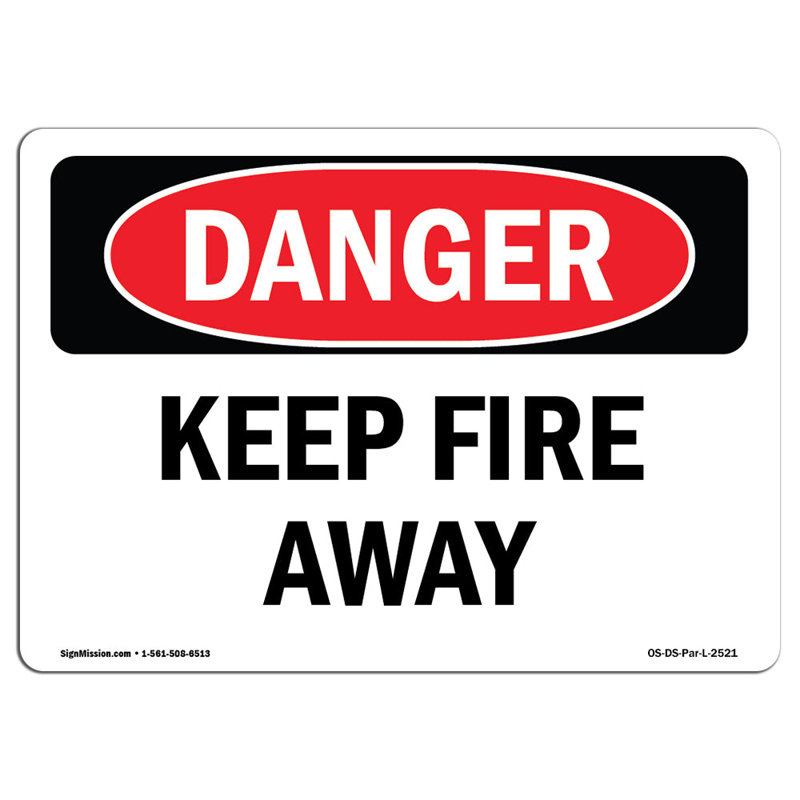 Keep Fire Away Sign, 12" H x 18" W x 0.1" D