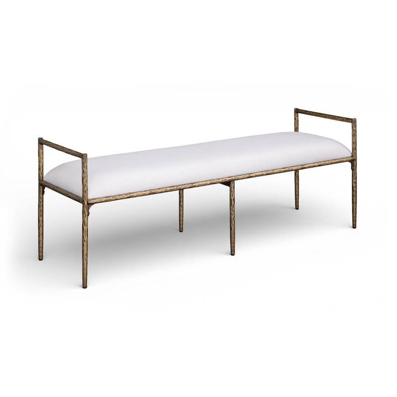 Axis Cream Linen Textured Fabric Upholstered Bench, Brushed Brass, Cream Linen Textured Fabric