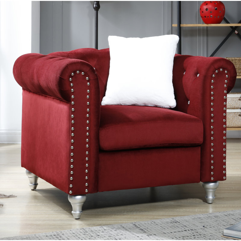 Glory Furniture Raisa Velvet Accent Chair, Burgundy