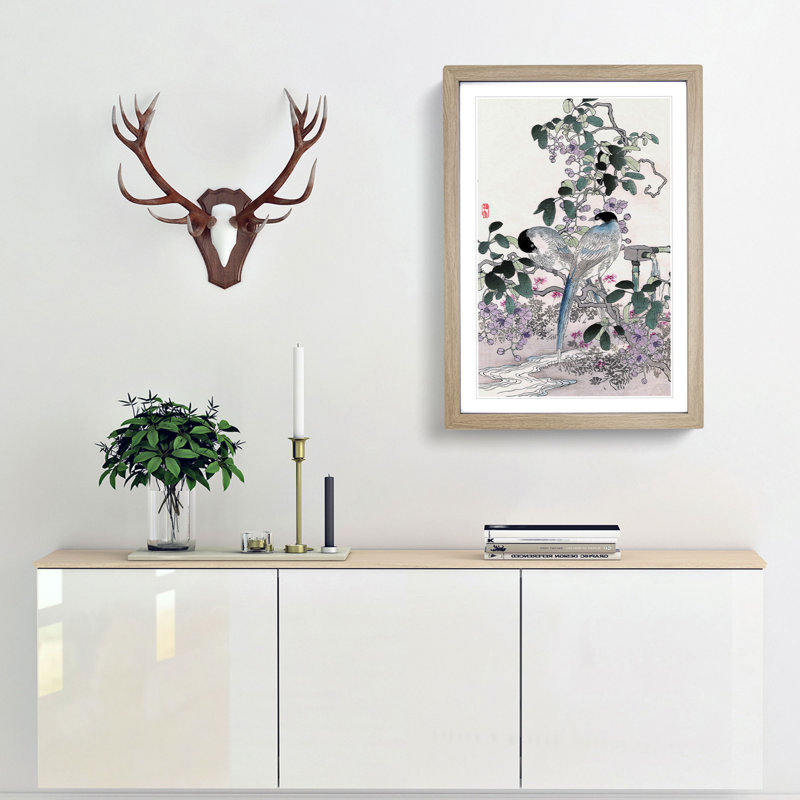 Birds & Flowers by Kono Bairei - Picture Frame Painting Print, 65cm H x 48cm W x 2cm D, Oak Framed