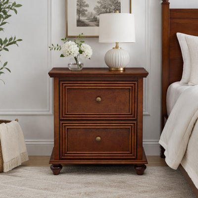 22.9" Mid Century Modern Nightstand with Charging Station & Outlet Hole & 2 Drawers