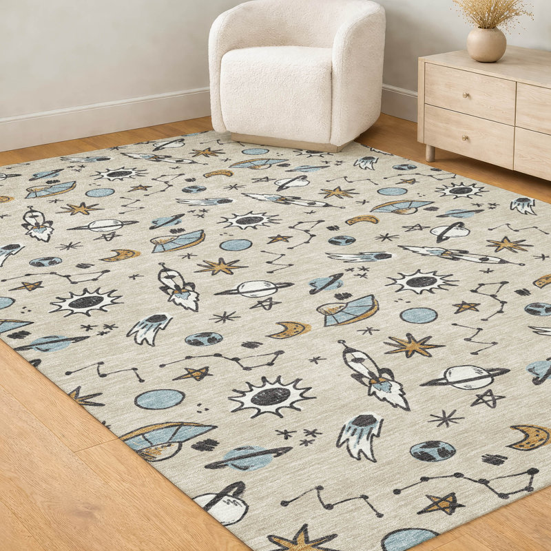 Machine Washable Indoor/Outdoor Chantille ACN2580 Kids Rug, 8' x 10', Beige