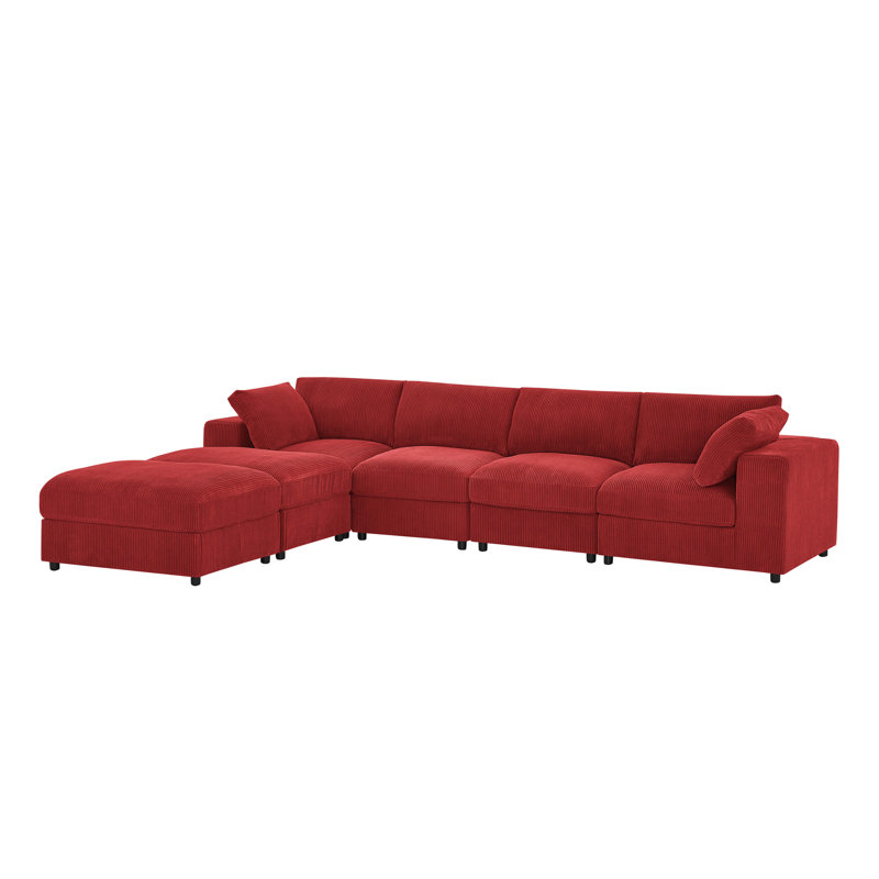 Canapé modulaire réversible en velours côtelé, 132" W, Red Fabric, brown