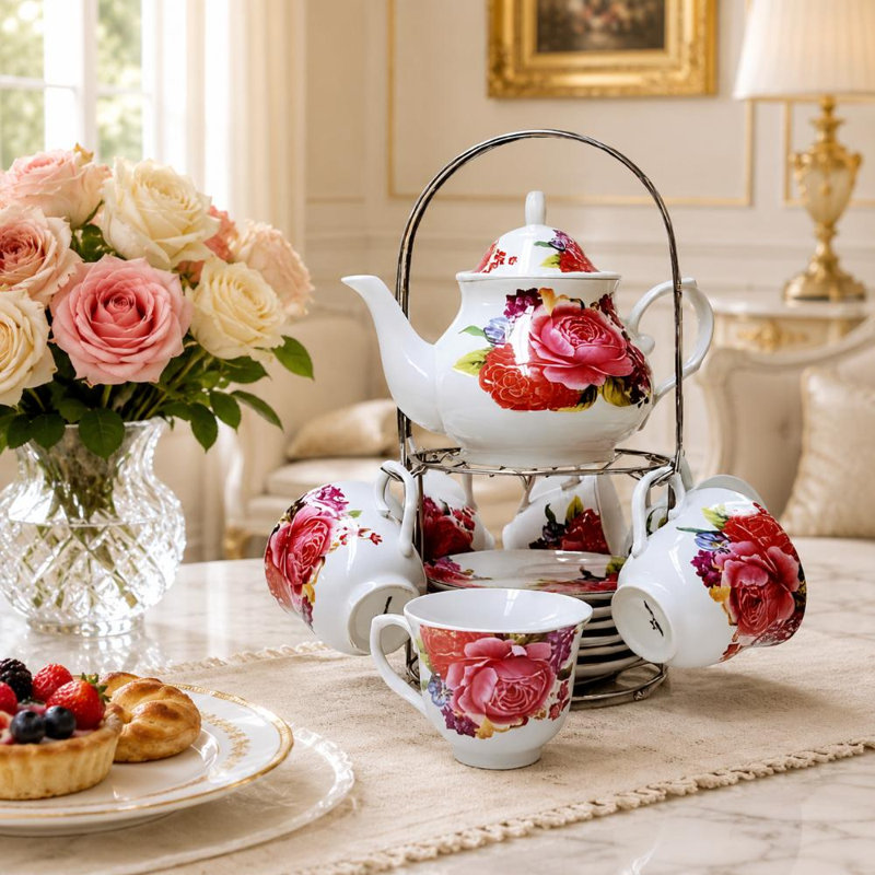 Red Barrel Studio Stovetop Safe Floral Teapot Set Teapot For