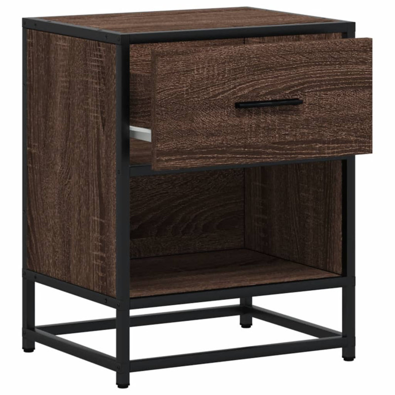 Amberle 40cm W Metal Bedside Table, 1, Brown Oak