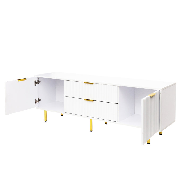 Meuble télé moderne blanc chaud avec deux tiroirs, armoire de salon et de chambre à coucher pour l'organisation des tiroirs