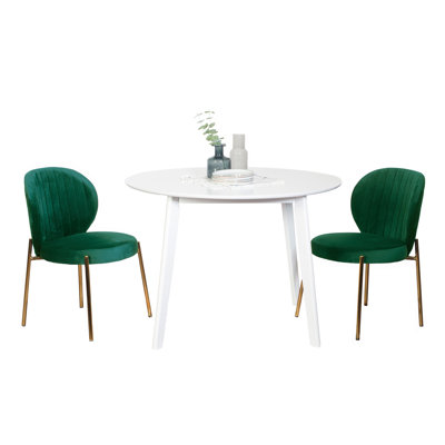 Ensemble de salle à manger contemporain 3 pièces, table de salle à manger ronde blanche avec 2 chaises