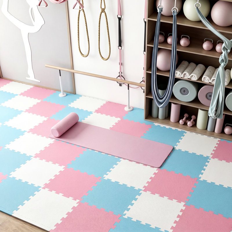  35.4'' W X 71'' L Interlocking Foam Playmat, Crawling Mat, Floor Mats for Baby Playroom or Gym, Blue/White/Pink