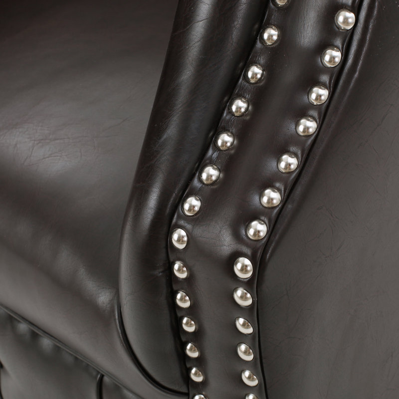 Valli Upholstered Barrel Chair, Dark Brown Faux Leather