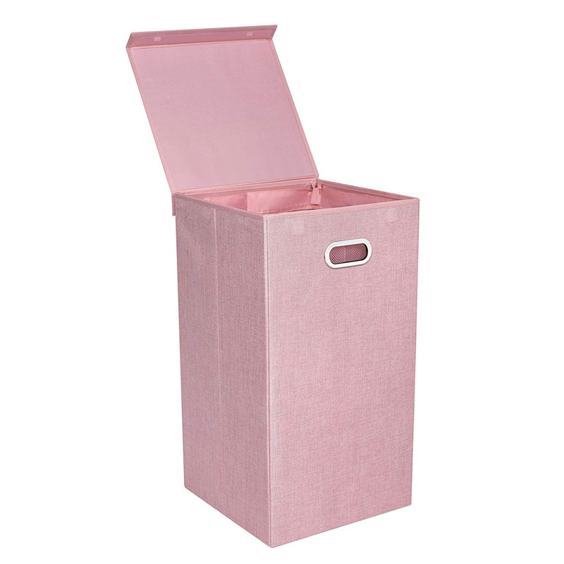Fabric Laundry Hamper with Handles, Pink, Medium (25.75" H x 14.25" W x 14.25" D)