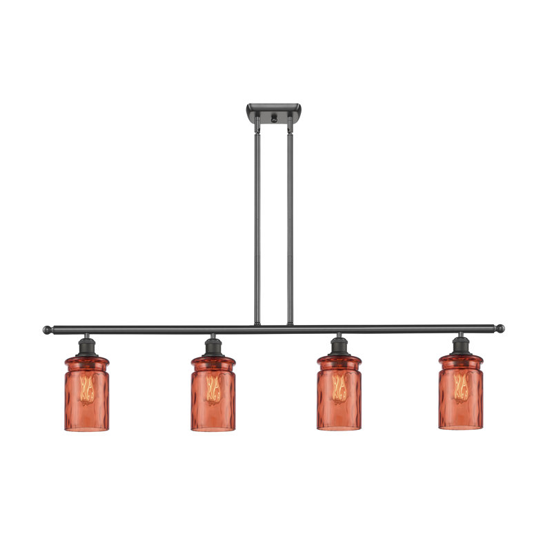 Luminaire suspendu pour îlot de cuisine à 4 lumières Binkley, Ampoule DEL rétro de 3,5 watts, Transparent, Bronze huilé