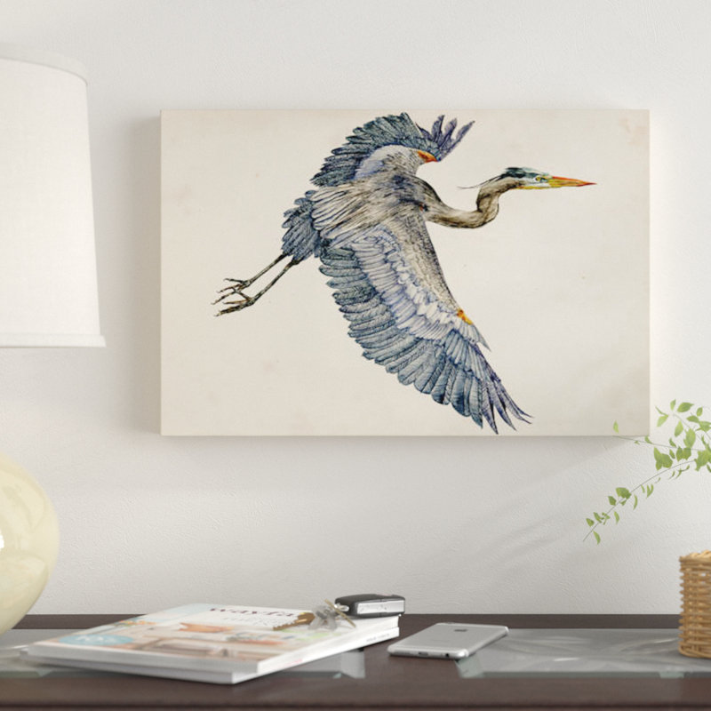 «Blue Heron Rendering IV» par Melissa Wang - impression sur toile, H 26 po x l 40 po x P 1,5 po, Pas de tapis, Toile tendue