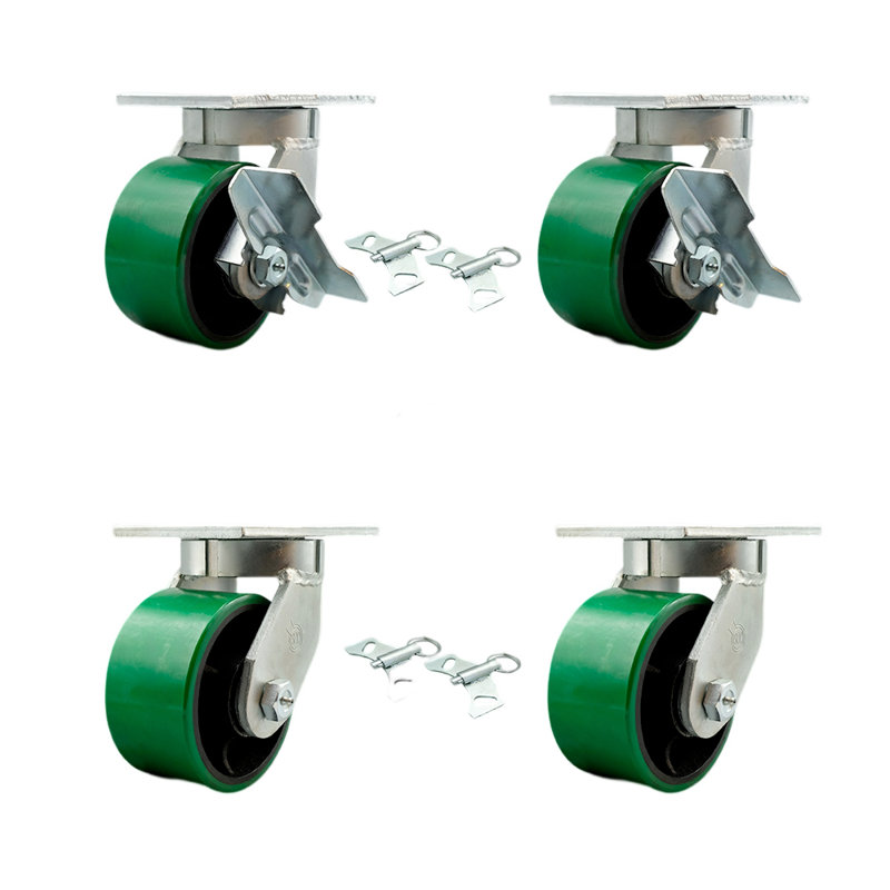 Ensemble de roulettes en polyuréthane robuste avec 4 verrous pivotants et 2 freins