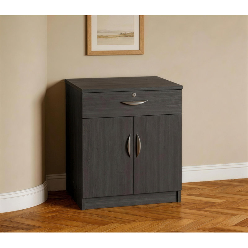 Brend 2 -Door 1 -Drawer Storage Cabinet, Black Havana