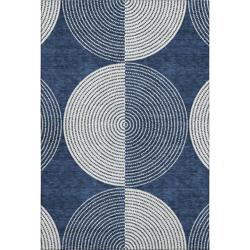 Premium Machine Washable Mayfield AMF2275 Geometric Rug, 8' x 10', Navy