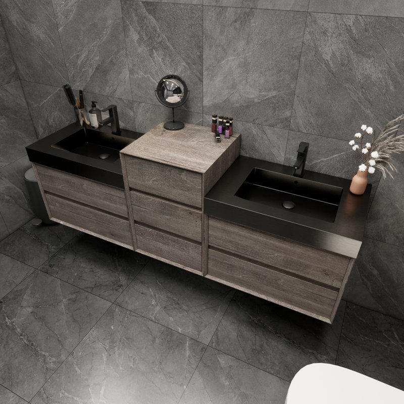 Golitz 79'' Double Bathroom Vanity with Stainless Steel Top, Oak