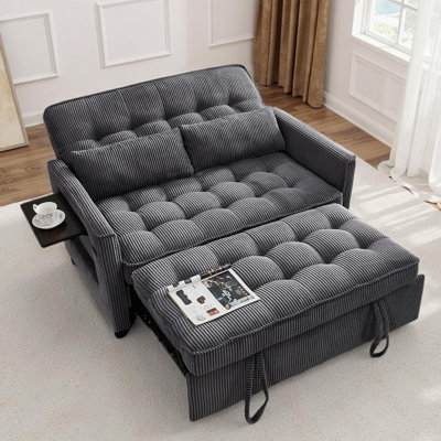 Canapé-lit, canapé-lit convertible de 52 po avec petite table | Port USB | Poches latérales | Dossier réglable pour appartement, bureau, chambre à coucher, chambre d'amis