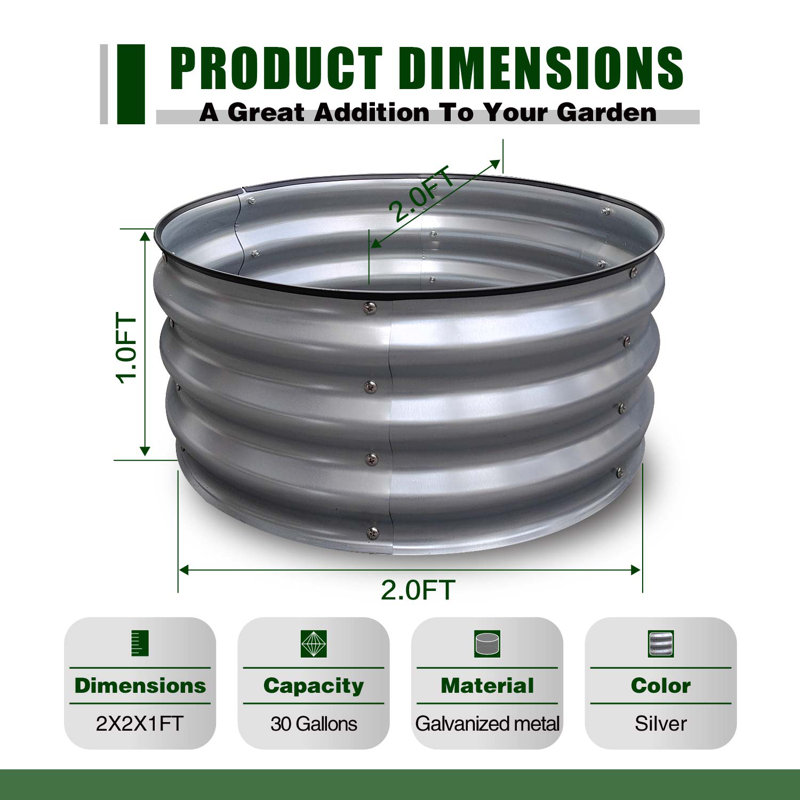  2pack 2x2x1ft Galvanized Raised Garden Bed, Planter Boxes Outdoor Round Metal Garden Beds For Planting Vegetables Flowers Herbs Silver