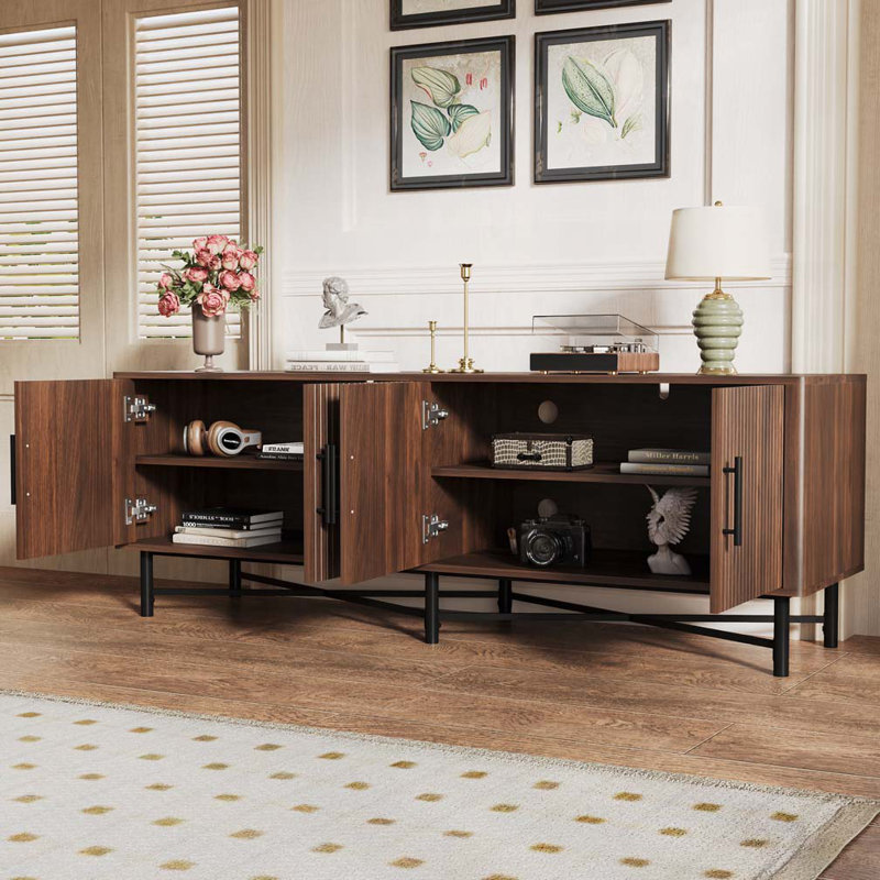 Armoire de rangement décorative 4 portes avec tablettes réglables, Châtaigne