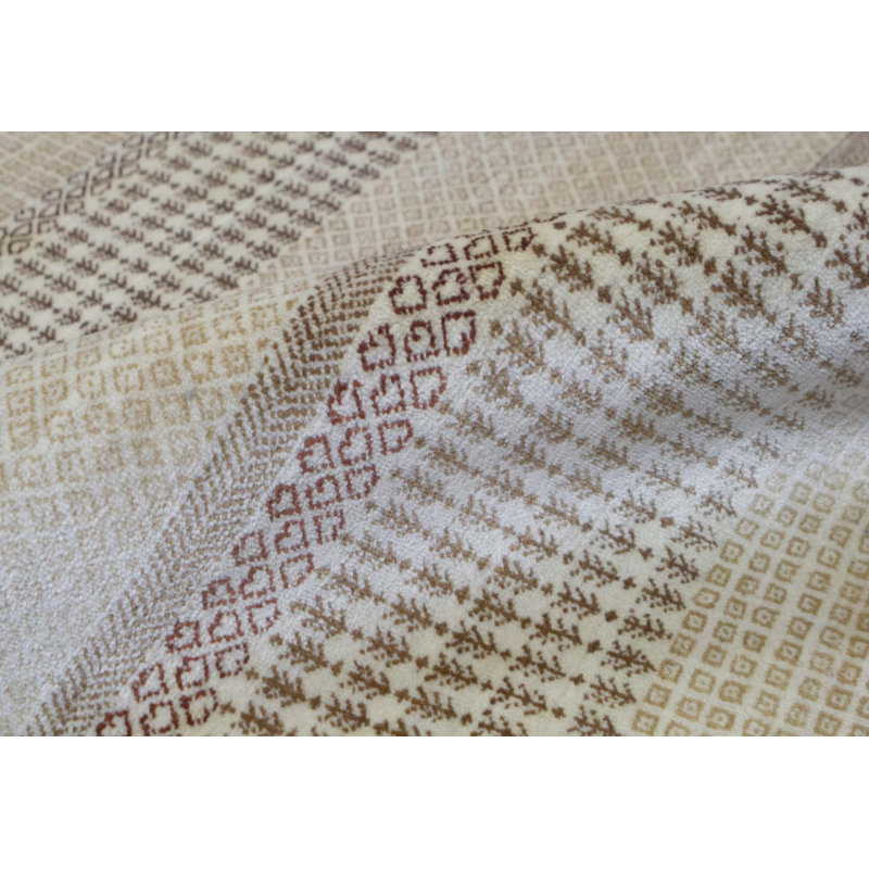 Wool Striped Area Rug in Cream/Crimson/Brown