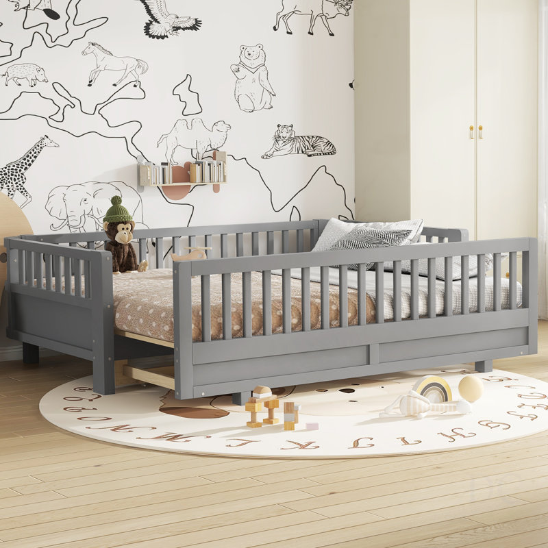 Lit plateforme simple TG avec garde-corps, structure de lit simple TG en bois massif, peut être converti en grand lit plateforme