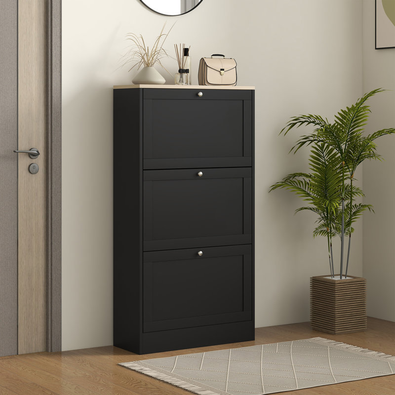 Armoire de rangement étroite pour chaussures avec 3 tiroirs rabattables et tablettes réglables