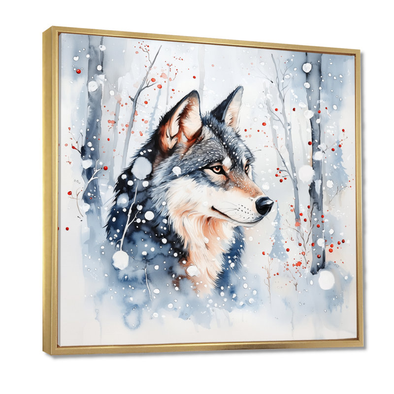 Aquarelle loup dans l'hiver II - loup, reproduction d'art mural, H 16 po x l 16 po, Doré