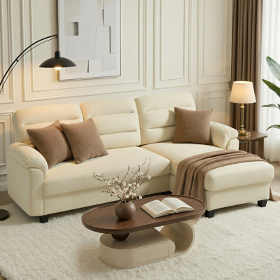 88" Mid-Century Modern Chenille Upholstered L-Shaped 3 Seater Sofa