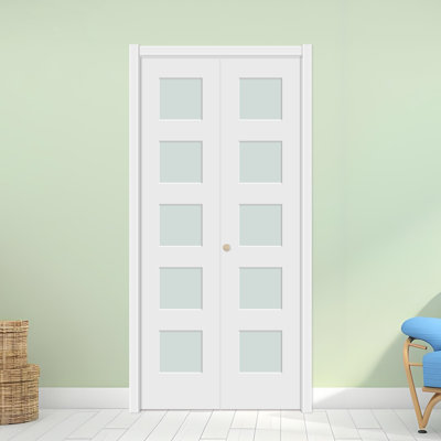 Portes pliantes pliantes en verre givré de 1 à 3/8 po d'épaisseur de la porte 5 pièces avec ensemble de quincaillerie