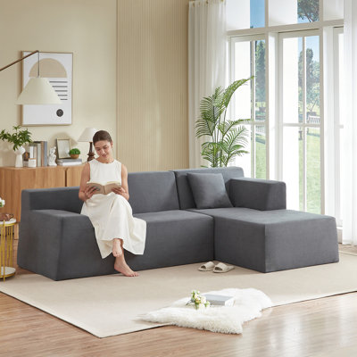 Modern minimalist L-shaped corduroy high back sofa
