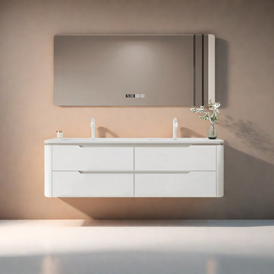 Simple modern style double basin bathroom cabinet