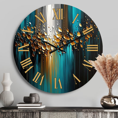 Horloge murale abstraite à motif géométrique vert et doré