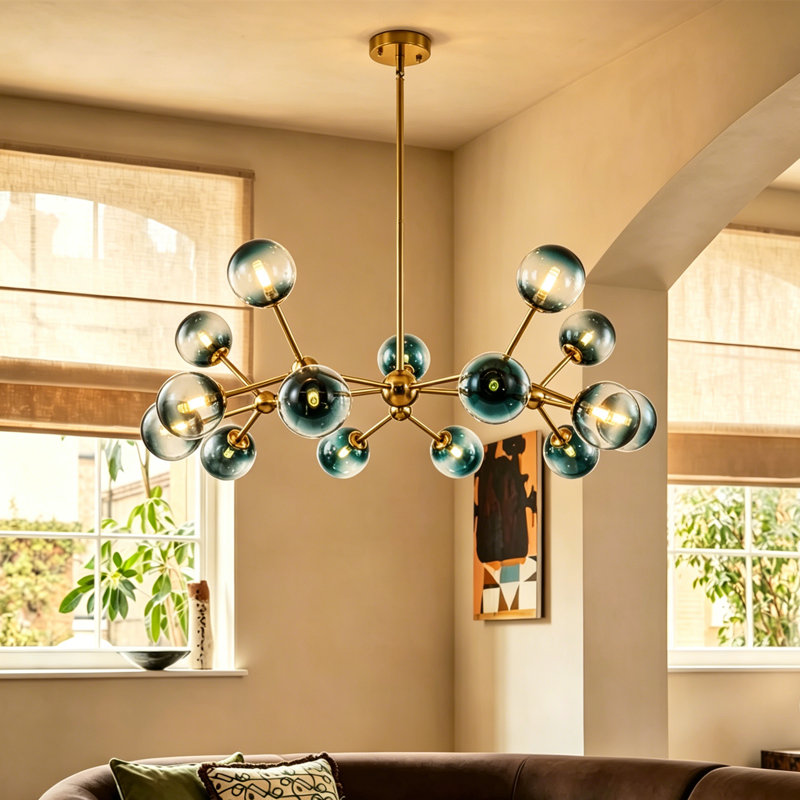 Lustre linéaire spoutnik 15 lumières à intensité variable Burness, Doré