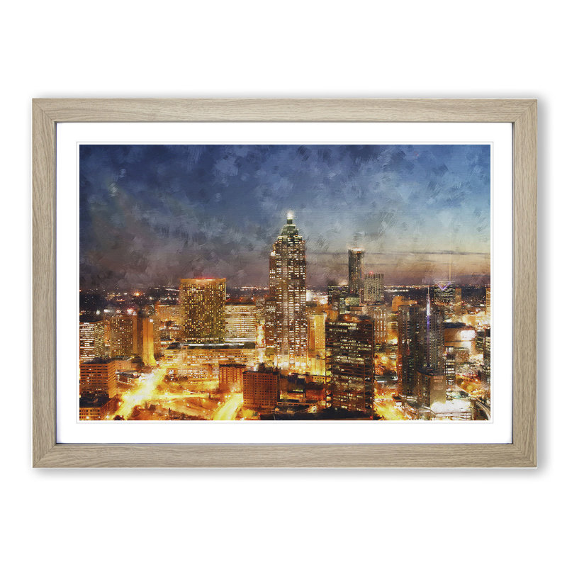 Atlanta Georgia Skyline - Picture Frame Painting, 27cm H x 36cm W x 2cm D, Oak Framed