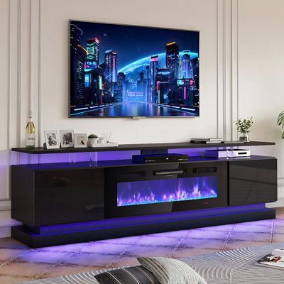 70"Electric Fireplace TV Stand - 12 Flame Colours, Music Sync LED, Adjustable Heat, Fits TVs Up to 80