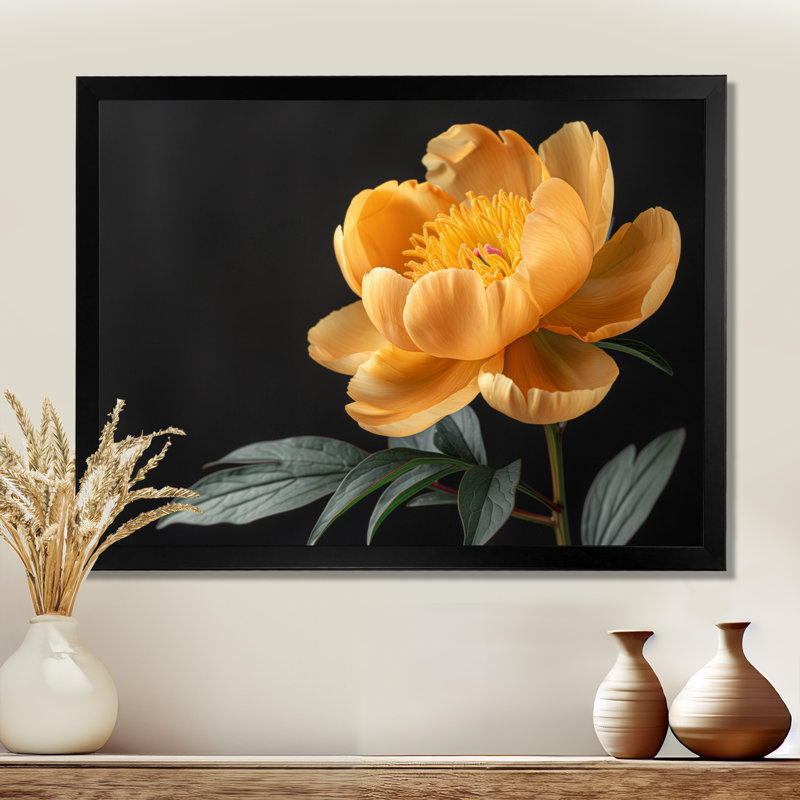 Pivoine moderne moderne monochrome - pivoines murales, salon, Toile encadrée noire simple, H 24 po x l 32 po x P 1 po