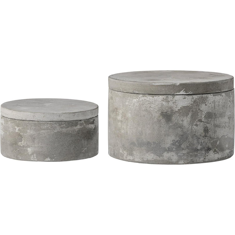 Set Of 2 Round Decorative Cement Lids Boxes