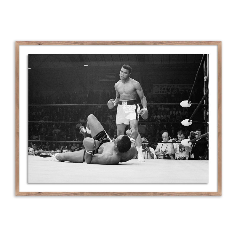 Boxers Muhammad Ali And Sonny Liston Fighting Print by Getty Images, Rustic Walnut Framed, 30" H x 40" W
