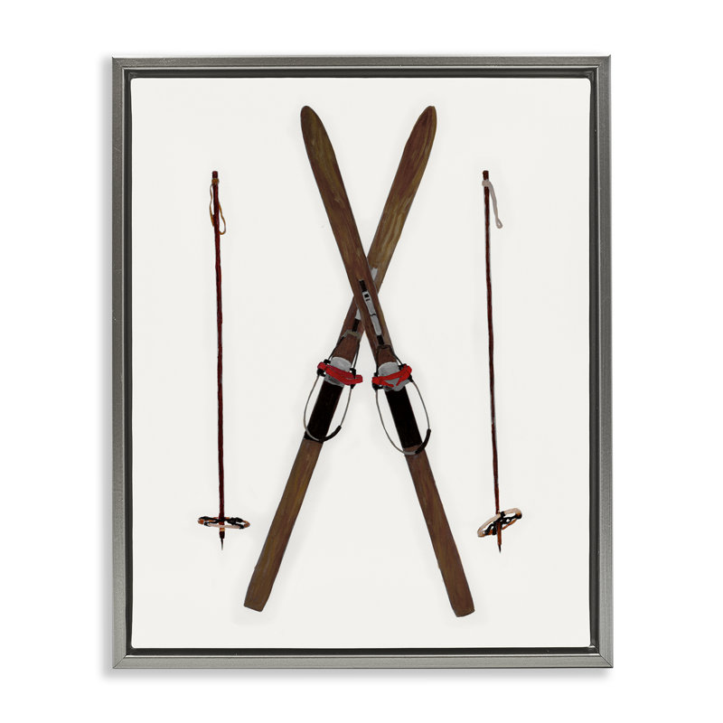 «Minimal Winter Skis», art mural encadré gris sur toile flottante par Charity Henderson, H 21 po x l 17 po