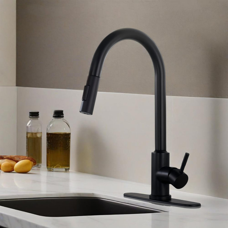 Kitchen Faucet With Pull Down Sprayer , Matte Black