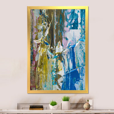Coups de pinceau bleu gris et jaune - art mural moderne et contemporain sur toile