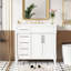 Meuble-lavabo de 36 po avec lavabo en résine supérieur, armoire de rangement autoportante avec 2 tiroirs et un tiroir basculant, ensemble de meuble-lavabo avec cadre en bois massif, tablette à hauteur réglable-123236742